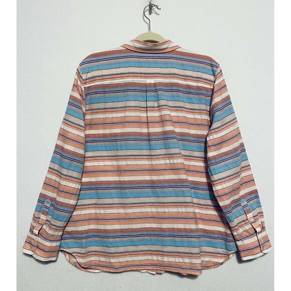 Talbots Button Up Top Womens XL Horizontal Stripes Embroidered Southwestern Boho - Picture 4 of 7